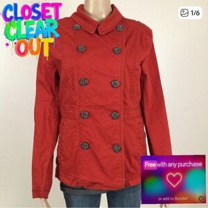 👛(ANY 2/$20) H&M Double Breasted Red Cloth Cotton Jacket